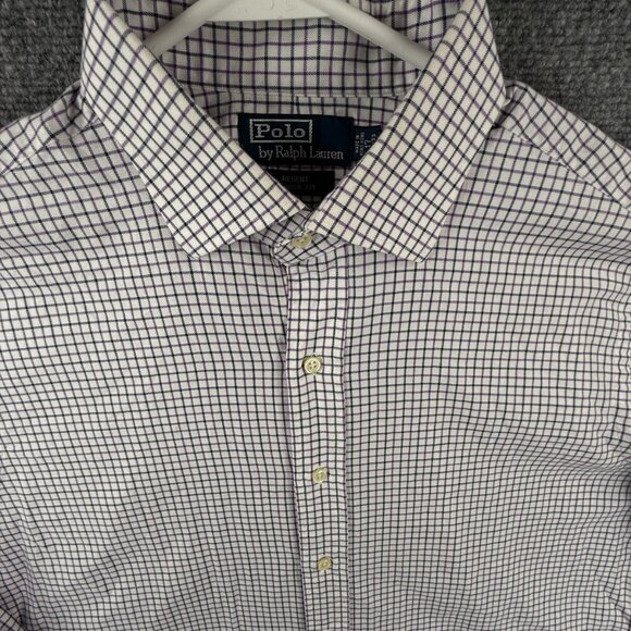 Polo Ralph Lauren Purple Check Long Sleeve Button Up Regent Classic Fit 17 32/33 - Picture 1 of 15